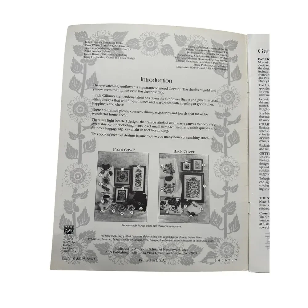 Vintage Sunflowers Cross Stitch Design Booklet 1993 20 Patterns American School